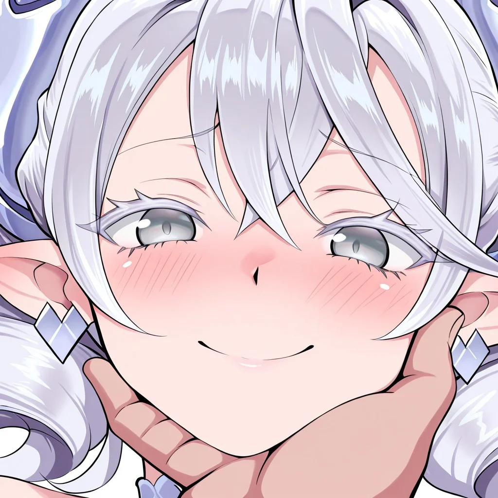 (masterpiece, best quality), amazing quality, very aesthetic, absurdres, newest, scenery, 
1girl, solo, LovelyLabrynthOfTheSilverCastleYu-Gi-Oh, grey eyes, colored eyelashes, mature female, mm, 
face focus, solo focus, male hand grabbing chin, 
smile, blush, 
simple background,