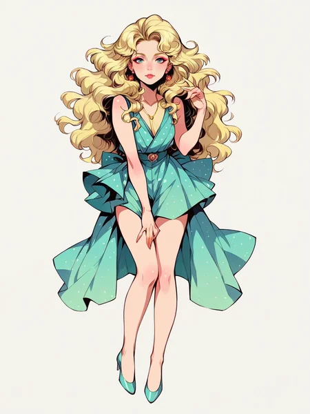 score_9, score_8_up, score_7_up, score_6_up, score_5_up, makeup, wavy hair, <lora:v1nv1xXLP:1> v1nv1x, 1girl, blonde hair, curvy, looking at viewer, 1980s, full body,