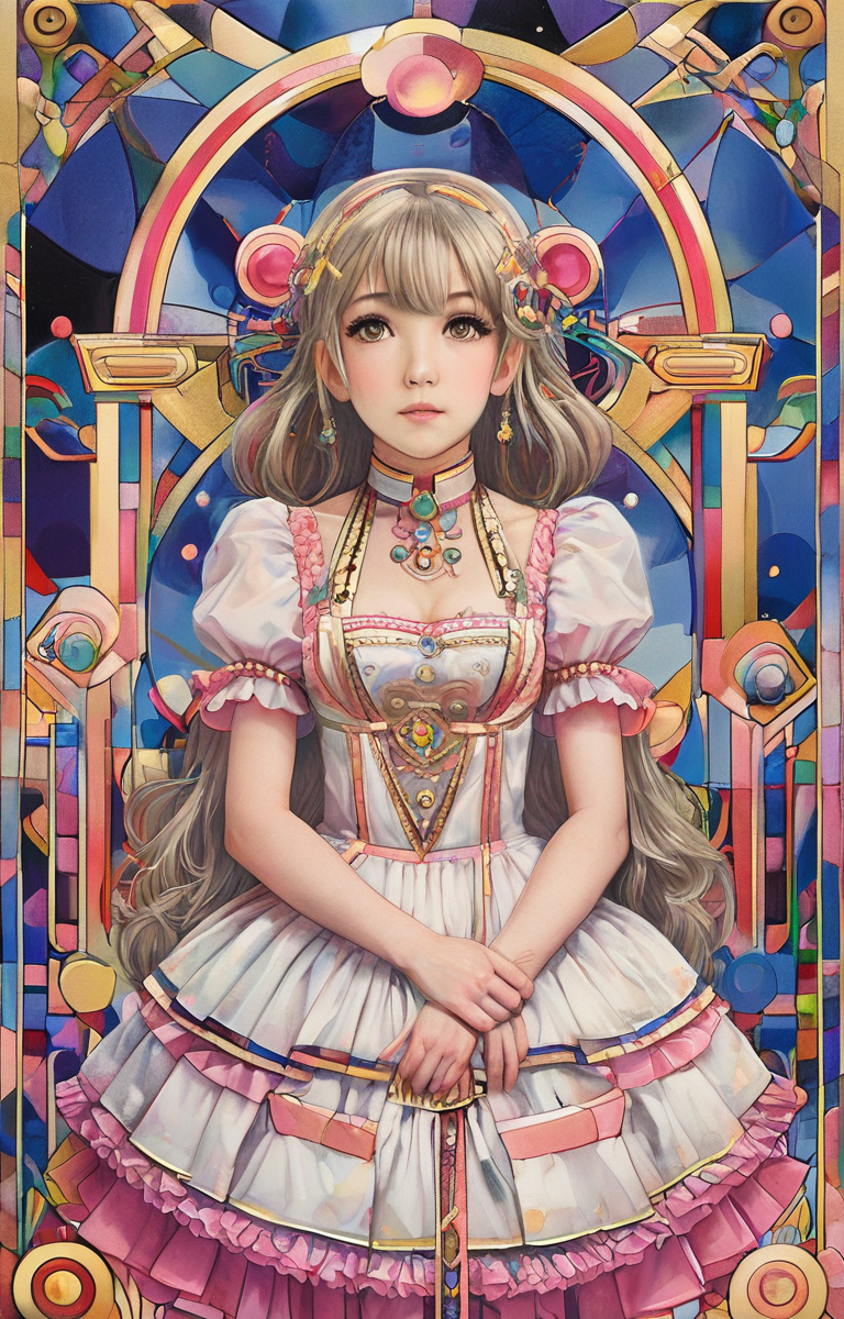 masterpiece,best quality,<lora:tbh147-sdxl:1>,illustration,style of Paul Laffoley portrait of idolmaster cinderella girls,