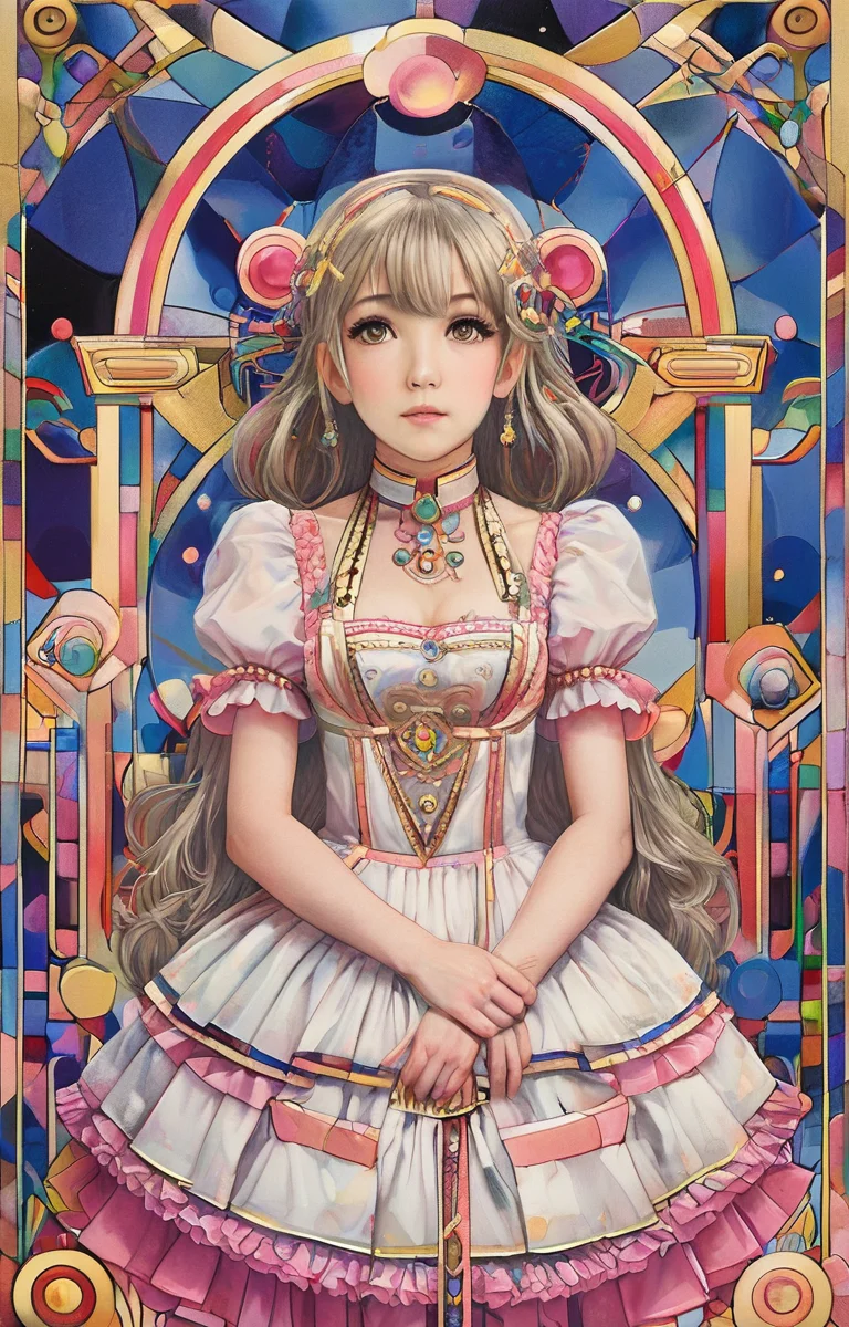 masterpiece,best quality,<lora:tbh147-sdxl:1>,illustration,style of Paul Laffoley portrait of idolmaster cinderella girls,