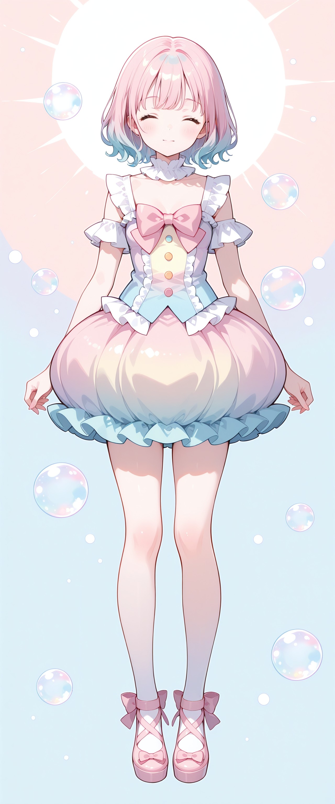 (fullbody, front facing, facing viewer) (pastel colors), 1girl, bubble skirt, short skirt, puffy skirt, skirt, ruffles, frills, bubble_skirt, , <lora:19a618b0-9c60-490e-984c-201466b5ed8f:0.7>, <lora:d10e6385-a080-4735-a8cf-9b683731baca:0.7>, <lora:7fa89c10-5601-4ced-9e6d-e50019f5aa4b:0.5>, <lora:c5d4ae1e-89a9-4ad0-b9e5-02d23ce63151:0.6>, <lora:ab19ebf7-99b5-4dc4-8f50-e9330005ed10:0.4>, <lora:e485f886-377e-4727-92e3-947262a0784f:0.3>, <lora:9b028ed1-1704-4c30-9b03-100d0979c813:0.2>, <lora:more_details:0.7>, , , , , , , ,