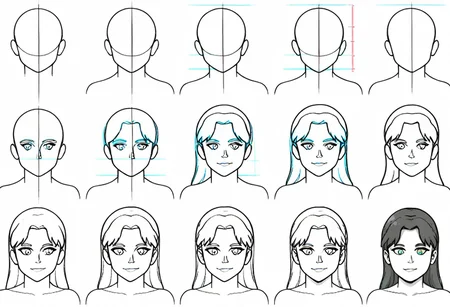 score_9, "drawing of Starfire in 12 steps", "sketch tutorial " , "step by step guide". colored final touch