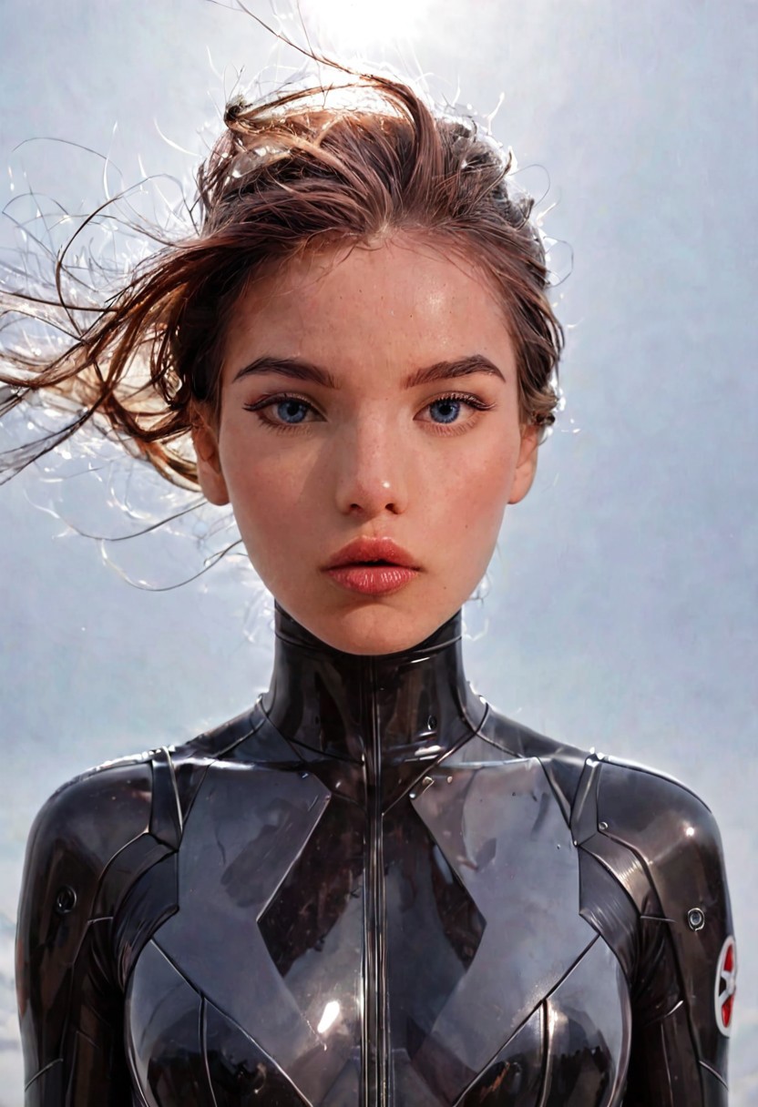 score_9, Raw Photo, (portrait with motion:1.2), 4ng3l face, sorrowful blue eyes, brown hair dramatically windswept:1.3, flying strands catching light, natural styled eyebrows, high cheekbones, downturned soft lips:1.2, no smile:1.4, heartache expression, flawless skin:1.2, perfect face symmetry:1.2, grief in eyes, windblown elegant pose:1.3, ultra sharp facial details:1.4, sleek high-tech bodysuit, dramatic backlighting:1.3, cinematic color grading, sharp details:1.4, realistic skin texture:1.4, super detailed, film grain:0.2, hyperdetailed:1.15, photo realistic, masterpiece