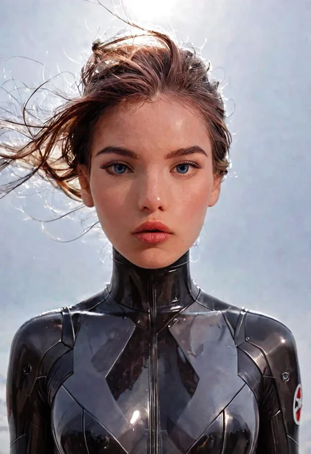 score_9, Raw Photo, (portrait with motion:1.2), 4ng3l face, sorrowful blue eyes, brown hair dramatically windswept:1.3, flying strands catching light, natural styled eyebrows, high cheekbones, downturned soft lips:1.2, no smile:1.4, heartache expression, flawless skin:1.2, perfect face symmetry:1.2, grief in eyes, windblown elegant pose:1.3, ultra sharp facial details:1.4, sleek high-tech bodysuit, dramatic backlighting:1.3, cinematic color grading, sharp details:1.4, realistic skin texture:1.4, super detailed, film grain:0.2, hyperdetailed:1.15, photo realistic, masterpiece