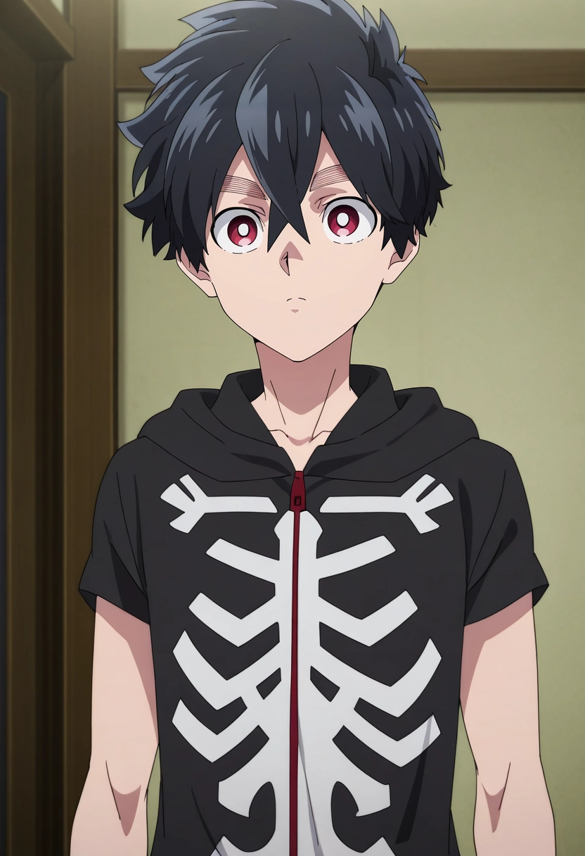 masterpiece, best quality, , anime screencap, anime coloring, official style, , 1boy, solo, male focus, <lora:kabane_kusaka_ilxl:0.96>, kabane_kusaka, black hair, red eyes, short hair, hair between eyes, kusaka kabane, , ,