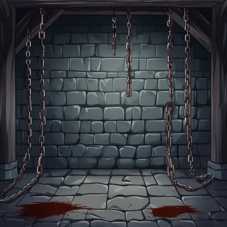 Medieval prison, chains, blood