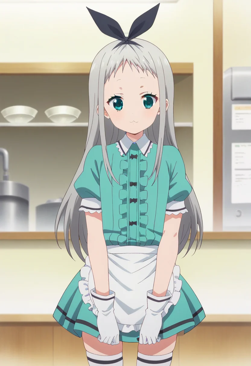 score_9, score_8_up, score_7_up, score_6_up, score_5_up, score_4_up , anime coloring ,BREAK source_anime, anime,best quality, masterpiece,
hideri, long hair, hair bow, grey hair, male focus, frills, puffy sleeves, white gloves, black footwear, apron, aqua eyes, white thighhighs, puffy short sleeves, black hairbow, otoko no ko, waist apron, white apron, crossdressing, frilled apron, center frills, waitress, <lora:PonyXL Hideri V2:1>
looking at viewer, upper body,
indoors, cafe, detailed background,
