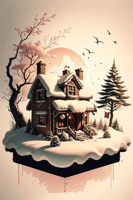 <lora:Calligraphy-ink-style-darquelilly-v1:1> calligraphyinkstyle, fairy tale, a house made of gingerbread and pastries, everything is covered with powdered sugar snow, house made out of pastry, pink background <lora:ral-pastry-sd15:1>