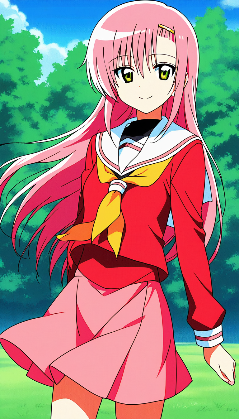 score_9, score_8_up, score_7_up, source_anime, rating_explicit, BREAK  <lora:Katsura_Hinagiku_XL:1>Katsura_Hinagiku, pink hair, long hair, Yellow green eyes, hairclip, small breasts, school uniform, red serafuku, pink skirt,
 1girl, solo, neckerchief, long sleeves, standing, smile,looking at viewer, cowboy_Shot,
blue sky, outdoor, day, grass,
2010s \(style\), anime, anime_screencap, animated gif, mp4 ,video, animated,