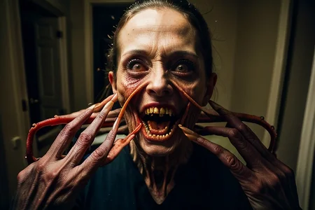 Photography, photorealistic, insanely real life detailed, 8k, highest resolution possible, sharp focus, taken with professional DSLR and lenses, cinematic, taken best skilled cinematographer,
monster, horror \(haunted house\), Darkness,
Inside a haunted house, indoors,night,dark, creepy, scary,terrifying, haunted,
horror movie atmosphere, cinematic dark night time lighting and dramatic shadows,
Cinematically<lora:Reel_WHorror_1_2_9_ReWo_n:1> realistic horror scene of an indoors,
humanoid, eyes,extra eyes,tentacles,horn,flesh,extra limbs
veins, multiple limbs, blood pool, teeth, rim lighting, pov, (8K, RAW photo, best quality:1.2, masterpiece:1.2), (realistic, photo-realistic:1.2), ultra-detailed,