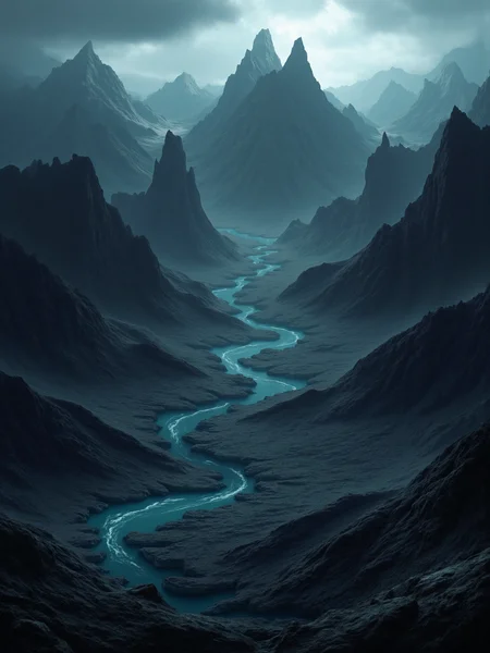 anm-prspct, high anm-prspct angle view, photo showing A surreal mountain range with fluid, shifting peaks and valleys blending seamlessly., Dark Fantasy extremely detailed, ideal for wallpaper art, <lora:anm-prspct_v01r7_F1D:1>