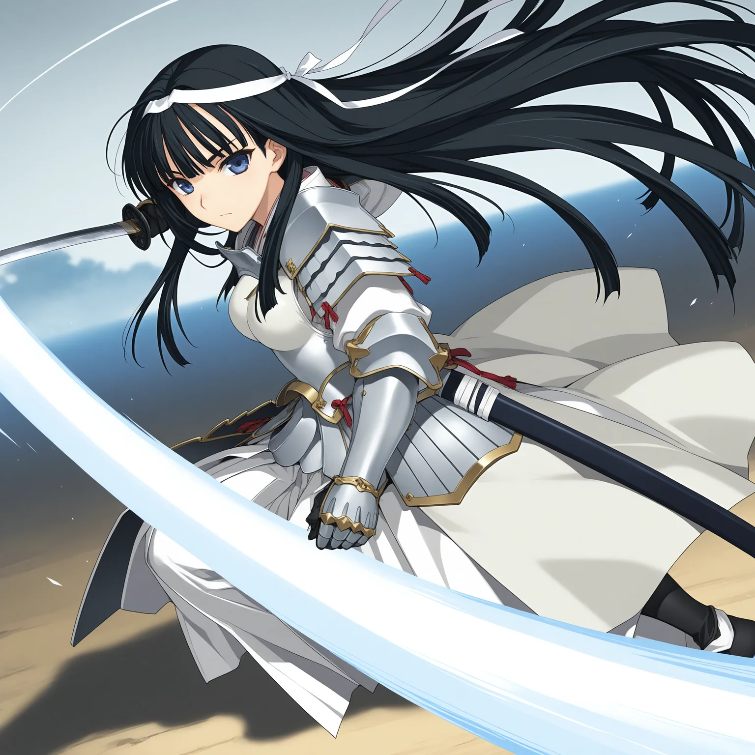 <lora:Uesugi_Kenshin_1_nai-000014:1>,Uesugi Kenshin,hairband,
japanese armor,shoulder armor,gauntlets,pauldrons,armored dress,weapon,sword,katana,
1girl,solo,serious,looking at viewer,full body,holding sword,from side,slashing,incoming attack,