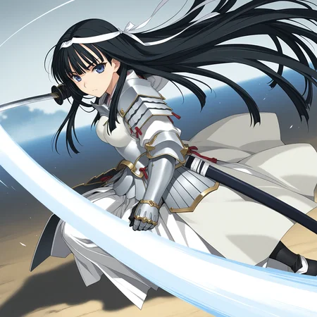 <lora:Uesugi_Kenshin_1_nai-000014:1>,Uesugi Kenshin,hairband,
japanese armor,shoulder armor,gauntlets,pauldrons,armored dress,weapon,sword,katana,
1girl,solo,serious,looking at viewer,full body,holding sword,from side,slashing,incoming attack,