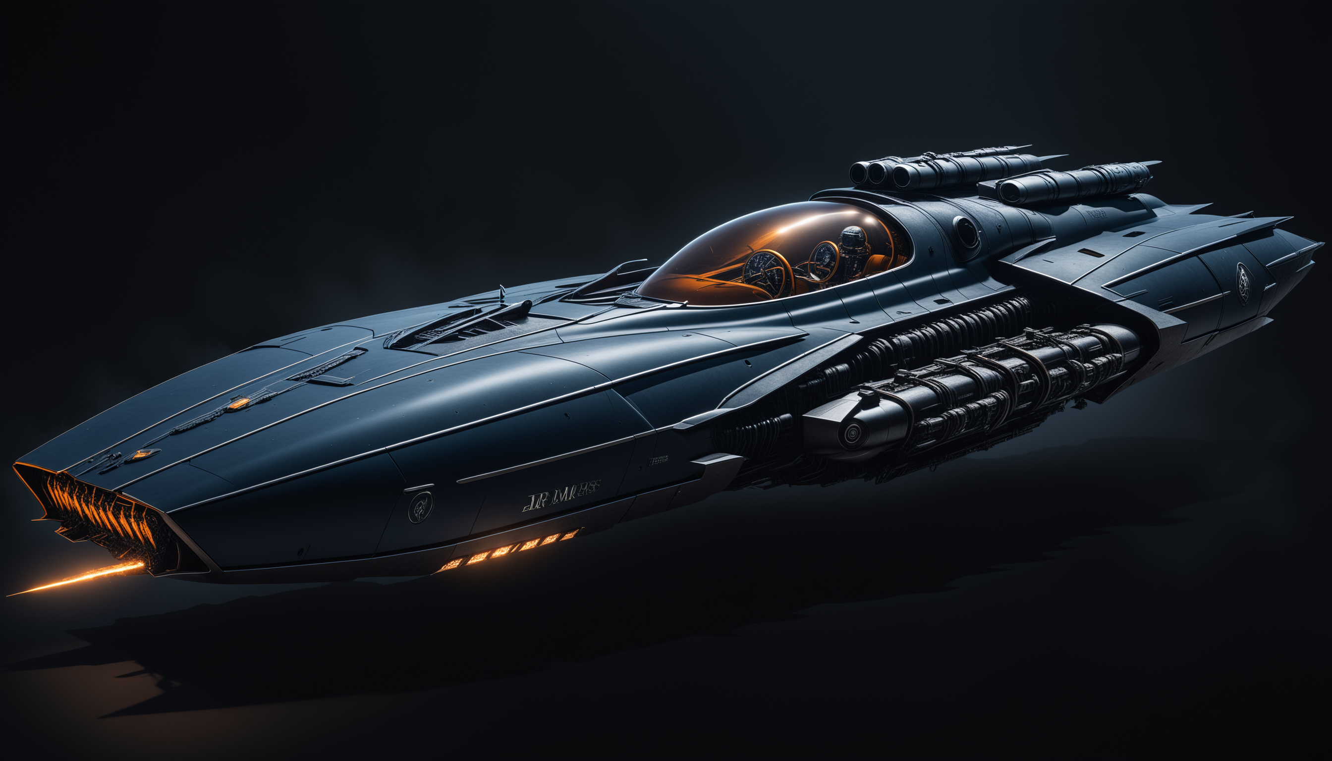 horror-themed concept of a hoverbike, concept design, (front view and back view), highly detailed, ((Four downward-pointing jet engines on the sides:1.5)), clean lines, sharp edges, detailed, vintage style, square forms, goger art style, high contrast, bloodborne, blue and orage colors,  . eerie, unsettling, dark, spooky, suspenseful, grim, highly detailed