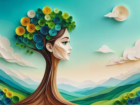 Made of paper.
Surreal. A head on the top of a tree, looking at the landscape.
<lora:Quilling01_CE_XL_300-OT:0.6> qlngCE_style