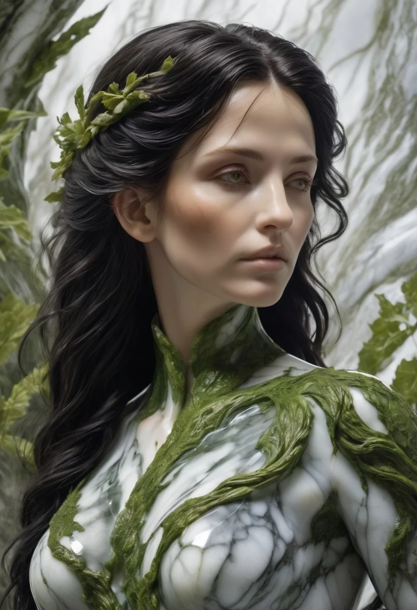 <lora:MarbleStyle:1>, Jed-mrbl, stylized by Magali Villeneuve, illustration art, Oil painting, award winning Photograph, Cosplay Photograph, fauna, (Willow:1.3) , Exquisite, it is detailed with Moss patterns, film grain, Fujifilm XT3, 50mm, dynamic cinematic color, highly contrasted, highly enhanced, detailed, beautiful detailed supreme quality color intricate, winning, grand illumination, fantastic aesthetic, (long black hair), large breasts, 50 yr old woman