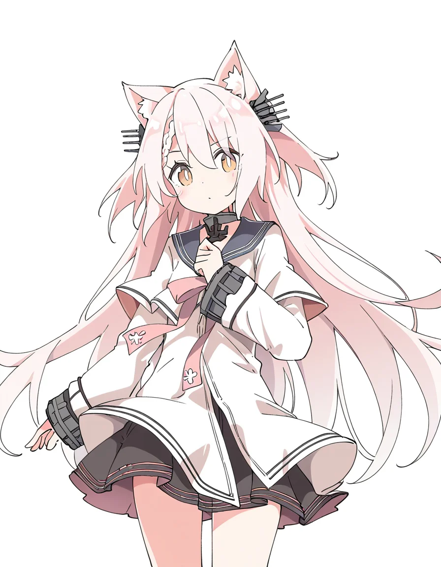 lolitirpitz\(warship girls r\),1girl,solo,looking at viewer,simple background,white background,(cat ears:1.1),cowboy shot,<lora:lolitirpitz(warship girls r)W-000012:1>,, masterpiece, best quality, very aesthetic, absurdres,newest, incredibly absurdres,, (Ixy:0.6)),(hiten \(hitenkei\):0.7),