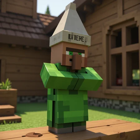 villager_mc, green robe. cone hat that reads dunce,
In the quiet corners of the Minecraft world, villagers live simple yet mysterious lives, their origins lost to ancient memory. Long before players ever arrived, these blocky folk built their scattered settlements from wood, stone, and faith in the old ways. Each villager, with their distinctive green eyes, broad noses, and solemn, blocky frames, carries on traditions passed down through countless seasons — farming, trading, and crafting the essentials of survival. They rarely speak, instead communicating through gestures and knowing looks, as if guarding ancient secrets about the world’s creation. Legends whisper that villagers were once great architects and scholars, who, after a forgotten cataclysm, chose a life of humble isolation. Their villages, cradled between mountains, forests, and plains, pulse quietly with life, protected by iron golems and bound by an unspoken pact with the land itself — to endure, to trade, and to remember.