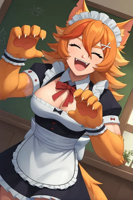 score_9,
<lora:buffpup_v1_pruned:1>, buffpup,
maid, open mouth, happy, closed eyes,
high resolution, Masterpiece,
uncensored, rating_explicit,