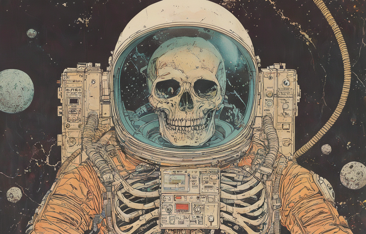 masterpiece,best quality,<lora:tbh56-sdxl:1>,illustration,Astronaut Skeleton