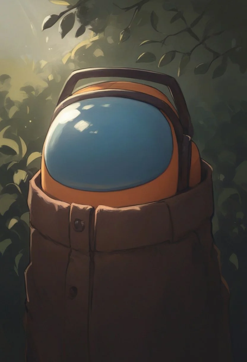 masterpiece,best quality, highly detailed, score_9, score_8_up, score_7_up, score_6_up, score_5_up, score_4_up, mikus-amogus, no eyes, blue glass, blue Crewmate, solo, Cute, in the forest in the morning