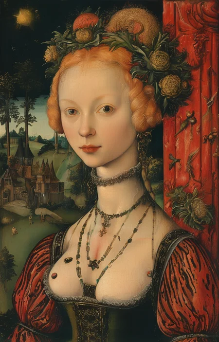 masterpiece,best quality,<lora:tbh282-sdxl:0.9>,illustration,style of Lucas Cranach the Younger tech genius teenage girl