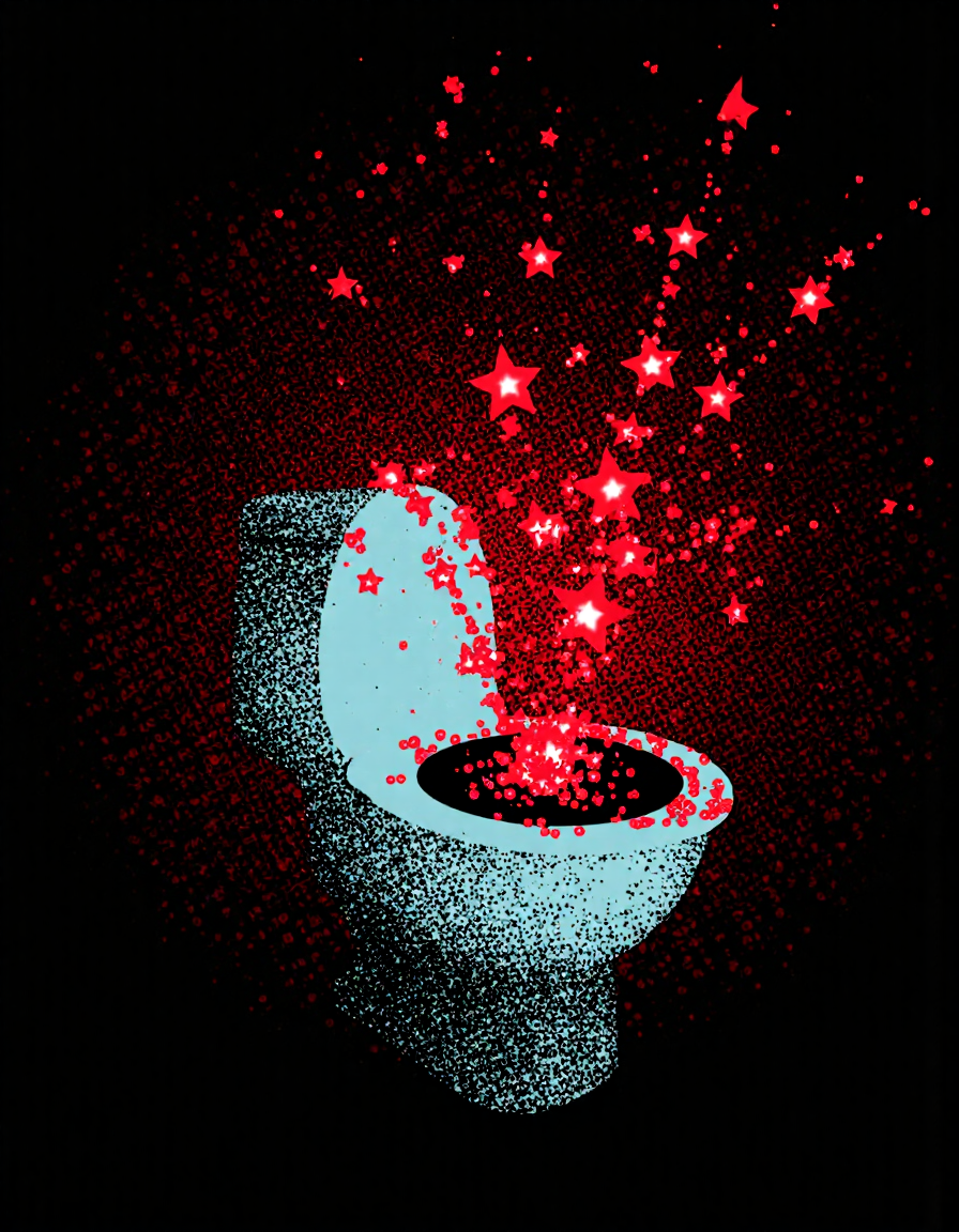 a toilet,vectors of stars coming out from toilet,<lora:Frutiger_Metro:1>,frutiger metro style,vector swirls,halftone dots,abstract background,Y2K,vectors,âââ