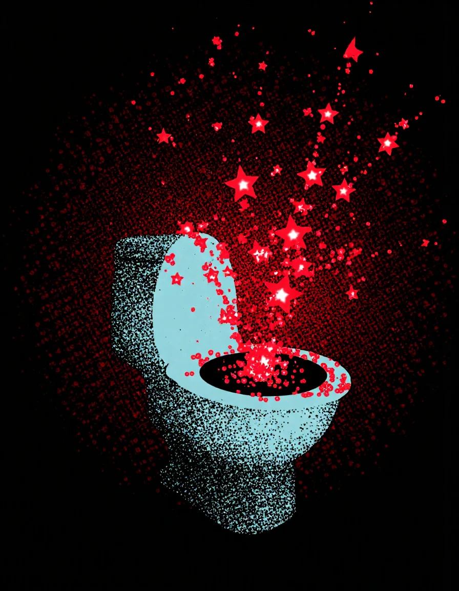 a toilet,vectors of stars coming out from toilet,<lora:Frutiger_Metro:1>,frutiger metro style,vector swirls,halftone dots,abstract background,Y2K,vectors,âââ