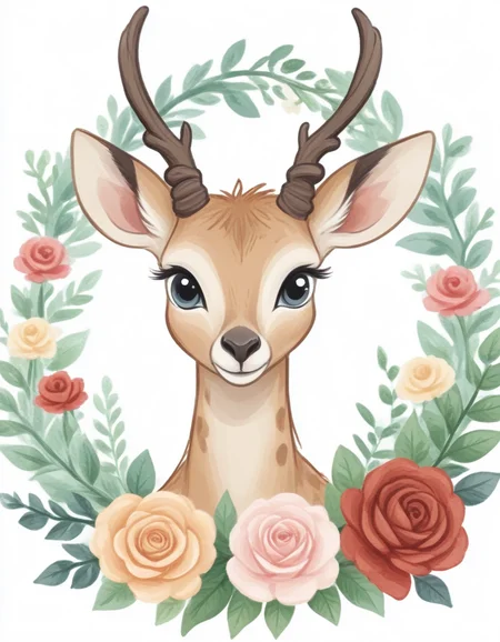 novuschroma57 style cartoon antelope wearing roses flower wreath <lora:sdxl_lightning_8step_lora:1> <lora:novuschroma57 style_detail:1>