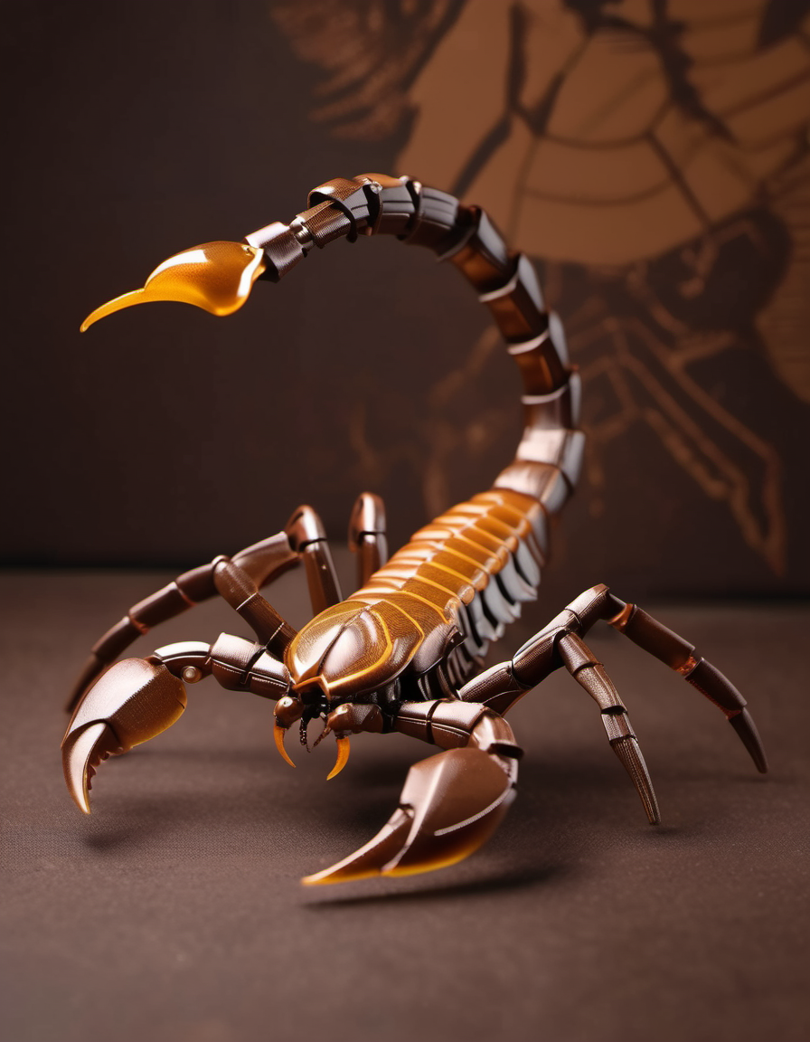 (Realistic:1.5) EdobScorpion, mechanical tail, spider web, severed limb, sharp teeth, comic, kaijuu, mecha, signature, brown background, creature, bird,  <lora:EdobScorpionArtistic_XL_v1.0:0.8>