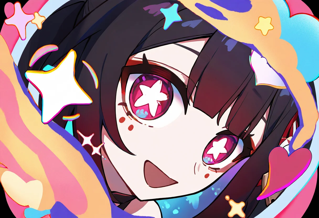 shijian meme,1girl,sparkle \(honkai: star rail\),smile,solo,looking at viewer,open mouth,portrait,heart,star \(symbol\),multicolored eyes,sparkle,diffraction spikes,
newest,absurdres,highres,masterpiece,best quality,year 2024,
<lora:shijian_Noob10:1>,