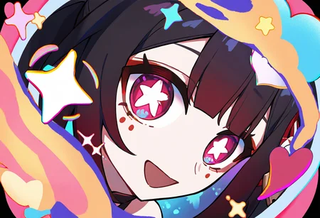 shijian meme,1girl,sparkle \(honkai: star rail\),smile,solo,looking at viewer,open mouth,portrait,heart,star \(symbol\),multicolored eyes,sparkle,diffraction spikes,
newest,absurdres,highres,masterpiece,best quality,year 2024,
<lora:shijian_Noob10:1>,