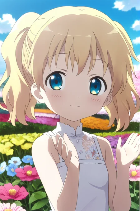 alice_cartelet, 1girl, solo,petite, blonde hair, small breasts,close up,standing,looking at viewer,flowerhands,white dress, Make flower shape with both hands, open palms,incoming,upperbody,smile,cloud,flower park,wind <lora:better skin typeB-v1:0.7> <lora:XDetail_light:1>masterpiece,best quality,source anime
<lora:negativeXL_D:1> <lora:_sdxl-flowerhands:0.7> <lora:alice_cartelet-animagine-v1:0.7>