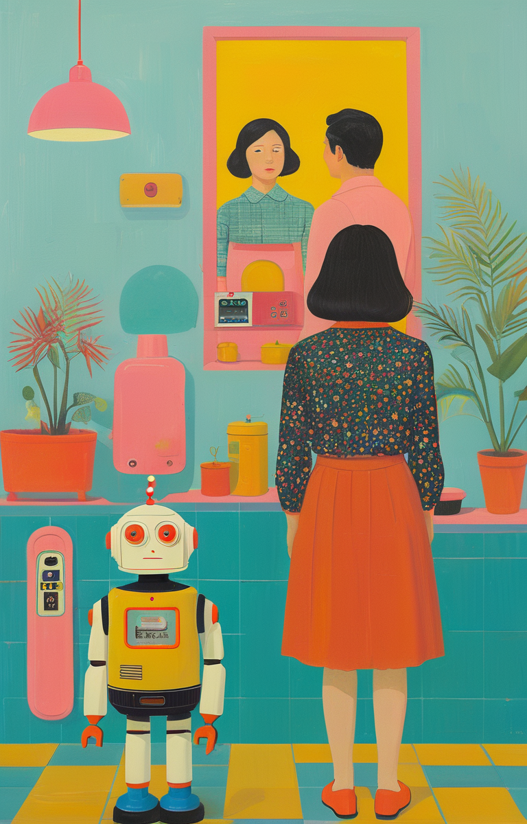 masterpiece,best quality,<lora:tbh289-sdxl:0.9>,illustration,style of Joan Cornella portrait of Housework robots