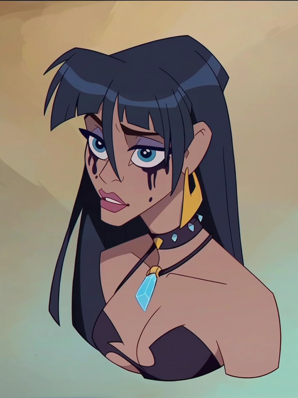 <lora:Kida:0.75> ki_da, 1girl, wihte hair, blue eyes, gold earring, pendant, goth outfit, ((torn revealing clothes)), goth makeup, score_9, score_8_up, score_7_up,