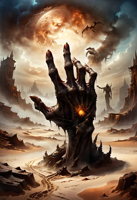 ethereal fantasy concept art of a zombie hand rising from the sand, gloomy atmosphere, fog, at night . magnificent, celestial, ethereal, painterly, epic, majestic, magical, fantasy art, cover art, dreamy
<lora:dvr-rst:0.5> dvr-rst