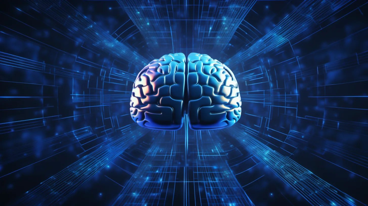 brain, holographic image, dark blue, interwoven lines, Tech Style, j_background