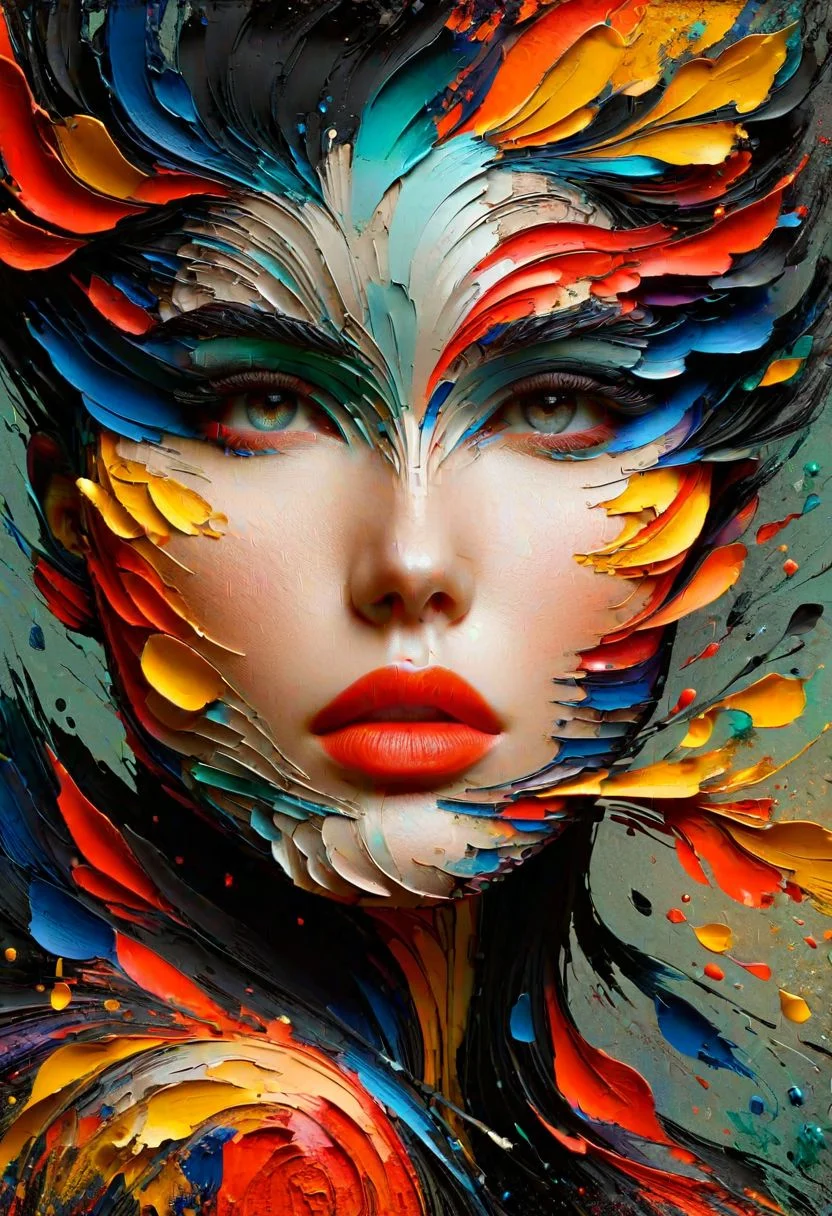 a stunning woman, art of brut style, characteized by bright and bold colors, thick textured paint, intense black strokes, and astonished details <lora:ral-drptpl:1> ral-drptpl