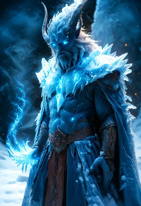 low angle, close up portrait, amazing perspective of a hkmagic frost giant, frosted and transluscent ice skin and body, tranparent and blueish pale blue ice skin color, wielding a large two-handed sword made of ice and wearing ice frosted textured intricated armors, Snowflakes dance a frenzied jig, weaving patterns on the frozen air. The mountains bow before the storm's might, humbled giants. Icicles hang like the teeth of a frosted giant, ready to strike. like embers in the face of the blizzard. Yet, even in this chaos, a fierce beauty resides, a primal strength. giants and gods are shared, binding hearts against the storm. The warmth of the hearth beckons, a refuge from the raging world. Those who brave the tempest wait, their spirits unbroken. For storms, like the gods themselves, are bound by time. . The frost giant wrath subsides, spent, leaving behind a quiet strength. Nature breathes a sigh, a slow release from winter's grip. The old gods watch from Asgard, an ICe giant figthing a fire elemental, lava flowing like blood, The world turns once more, beneath a sky that knows both fury and calm. The land remembers, the storm's mark etched into its soul. From the heart of winter, The Howling of Giants echoes still. BadDream, fr4z3tt4 , epiCPhoto, blue, white, forst , ice flakes, blizzard storm, pale sun, lava eruption in the snow, iceland, hkmagic