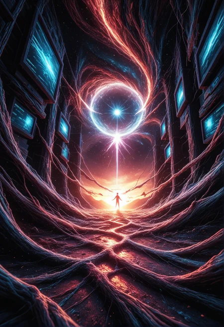 dark silhouette of a dissolving figure walking towards the viewer with glowing eyes, collapsing white neutron star in the background, stark cyan backlighting, canyon environment disintegrating into particles floating upwards, arcs of lightning tear the heavens apart, the rusty heaven is breaking, (high contrast, highly detailed, chromatic aberration, glitching, angel, screen tearing, displacement artifacts:1.65) <lora:p_Blood_Forest_absurd_reality> <lora:xl_glitch_blood_APOC> <lora:xl_spo_sdxl_10ep_4k-data_lora_webui>