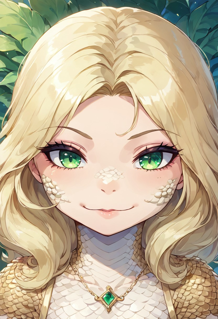 score_9, score_8_up, 1girl, masterpiece,  MegaScalyPony, scales,
tiffany, green eyes, blonde hair, makeup,