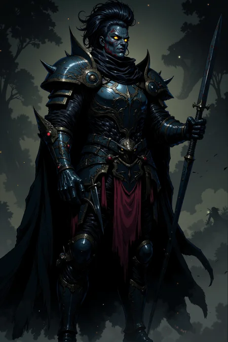 A tense and action-packed scene comes to life in vibrant comic style, showcasing a fierce confrontation between a determined warrior and a menacing, serpent-like monster in a shadowy, swampy environment. The warrior, a powerful woman with flowing silver hair, kneels on a submerged log, her leather armor glinting with a rich interplay of highlights and shadows. The armor's fine stitching and detailed plates catch the light of a crackling torch held aloft in her left hand, its fiery glow illuminating her resolute expression and casting dramatic reflections on the water's surface. In her right hand, she grips a short dagger, its razor-sharp edge gleaming with precision, while a longsword strapped to her back hints at her readiness for battle. The monster, a scaled behemoth with glowing yellow eyes, rises ominously from the murky swamp, its massive, jagged maw open wide to reveal rows of deadly teeth. Fiery red accents along its armored fins add a sinister touch, contrasting vividly against its dark, scaly hide. Water sprays outward as the creature emerges, with intricate details in the splashes and ripples drawn in bold, dynamic strokes, emphasizing the chaotic energy of the encounter. The swamp itself is a dim and foreboding backdrop, with towering, twisted trees silhouetted against a hazy gray mist. Small, eerie lights flicker faintly in the distance, adding an air of mysticism. The dark, stagnant water reflects fragmented images of the combatants and glimmers faintly with scattered debris, drawn with sharp, detailed linework. The sceneâs comic style uses rich gradients and strong contrasts, with sharp outlines and vibrant colors for the torchâs flames, adding intensity to the otherwise muted and desaturated palette of the swamp. Every element is accentuated, from the textures of the warriorâs clothing to the intricate scales of the monster, creating a highly immersive and visually striking composition.
<lora:Dark_Gothic_Comic_style_v.2:0.9> DGC style.