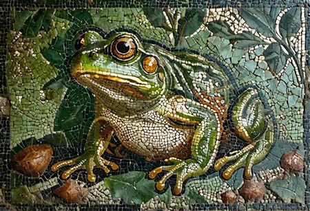 cinematic photo mosaic of a Frog <lora:Roman_Mosaic:0.8>, 35mm photograph, film, bokeh, professional, 4k, highly detailed