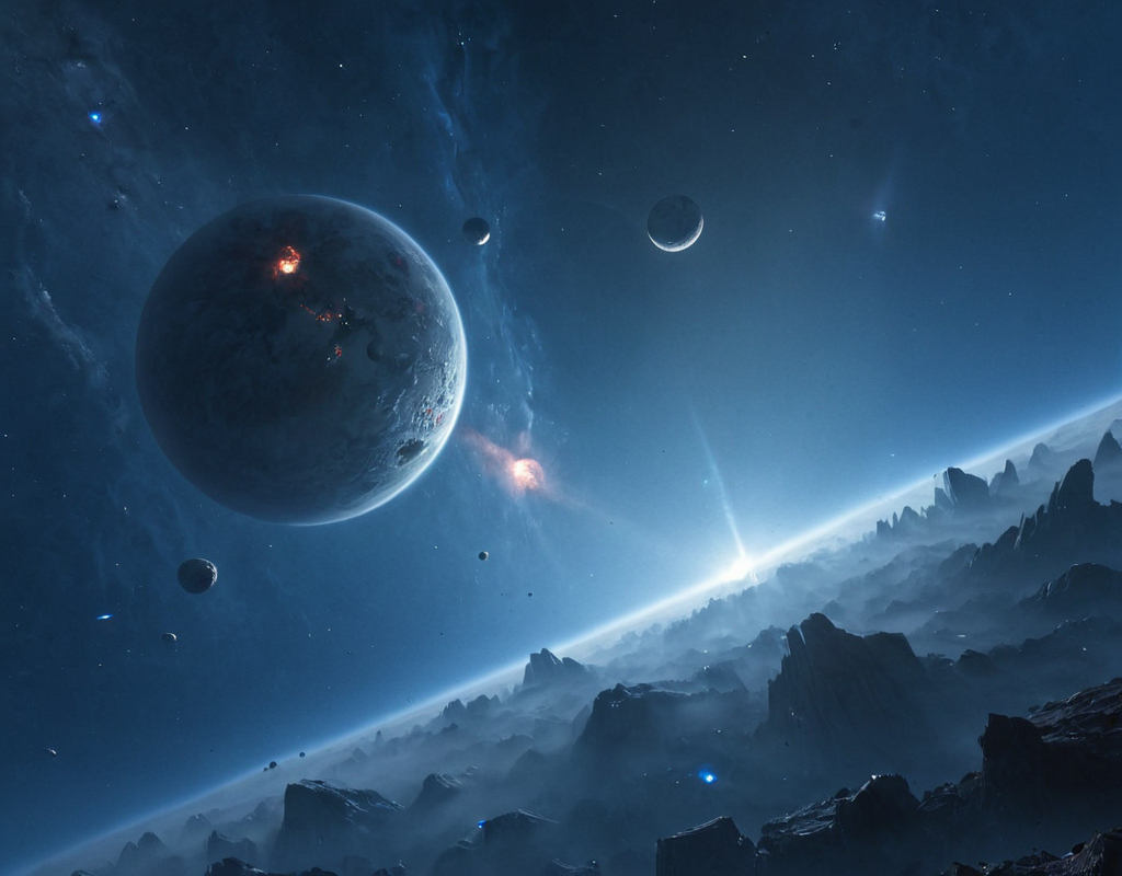 <lora:Space_Worlds_01__Poetic_xl:1> sw01p_xl, in space, huge planet, ice planet, asteroids, space nebula, planet decay, earth like,