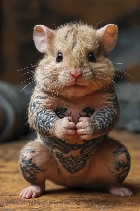 extreme (hamster:0.8) mma, tattooed, doesn't give a damn! radical! anarchy!, detailed, 8k