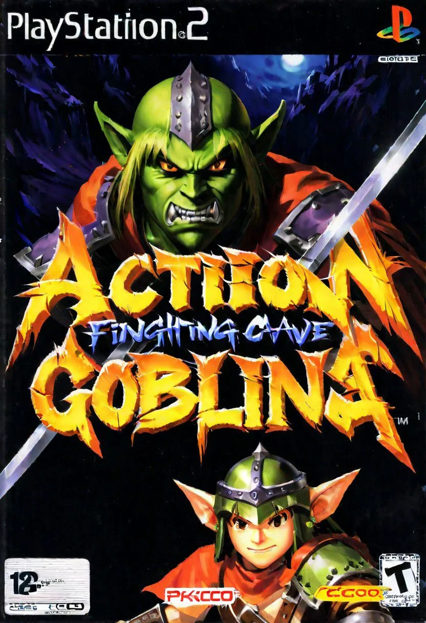(Ps2 cover disk:1.0),warrior fighting and goblins in cave a Text title "action fight",