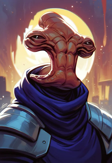 score_9, score_8_up, score_8, score_7_up, score_7, score_6_up, score_6, score_5_up, Score_5, ithorian hammerhead alien, jedi robes, vox machine style, 1boy, male focus, solo, portrait, in a graveyard at night time background, fantasy, (dynamic lighting:1.1)
((masterpiece))