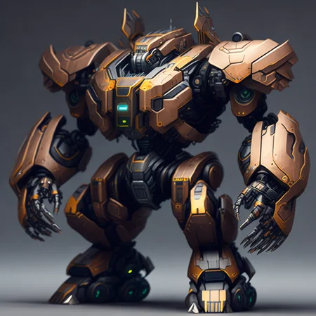 mech robot with large weapons on top with hexagonal bases
