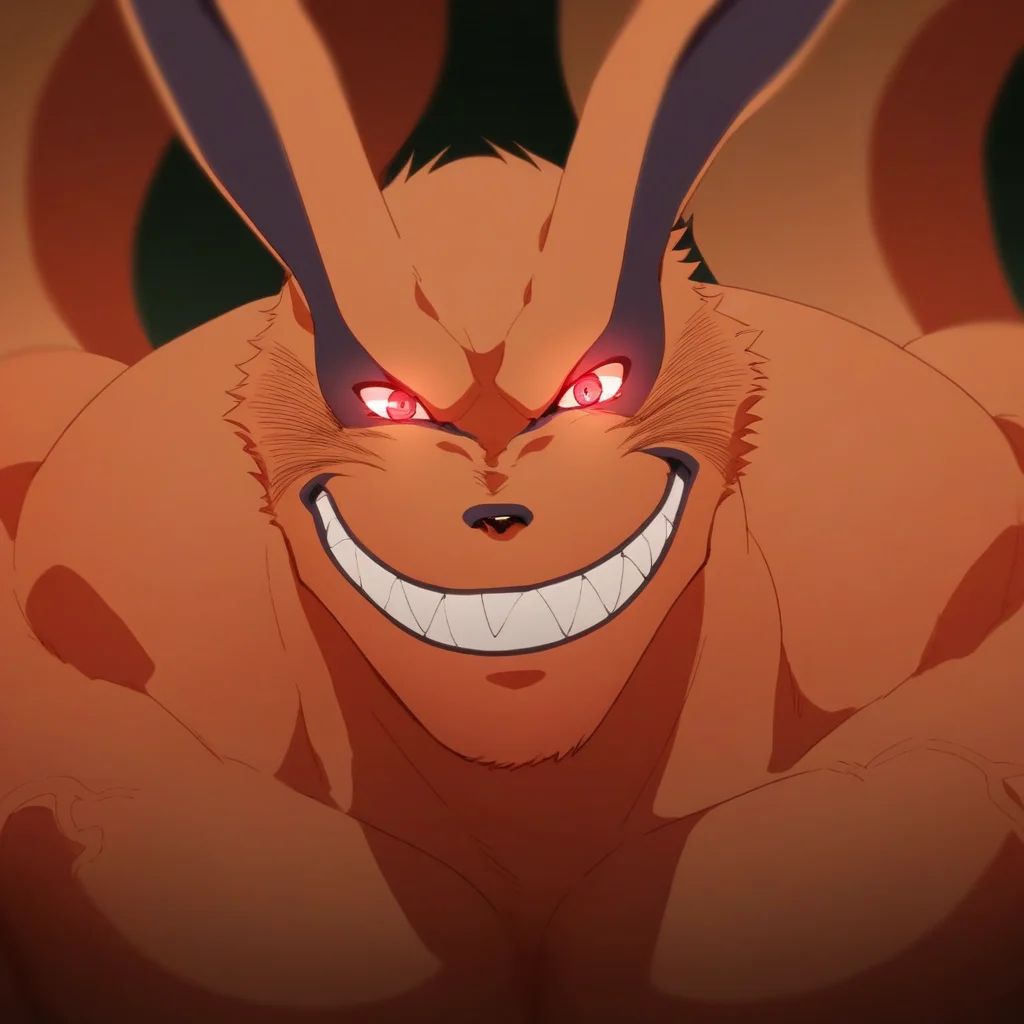 score_9, score_8_up, score_7_up BREAK Kurama, nine tailed fox, kyuubi, 1boy, solo, growing, muscular male, large veiny muscles, large pectorals, red eyes, looking at viewer, teeth, smile, grin, glowing eyes