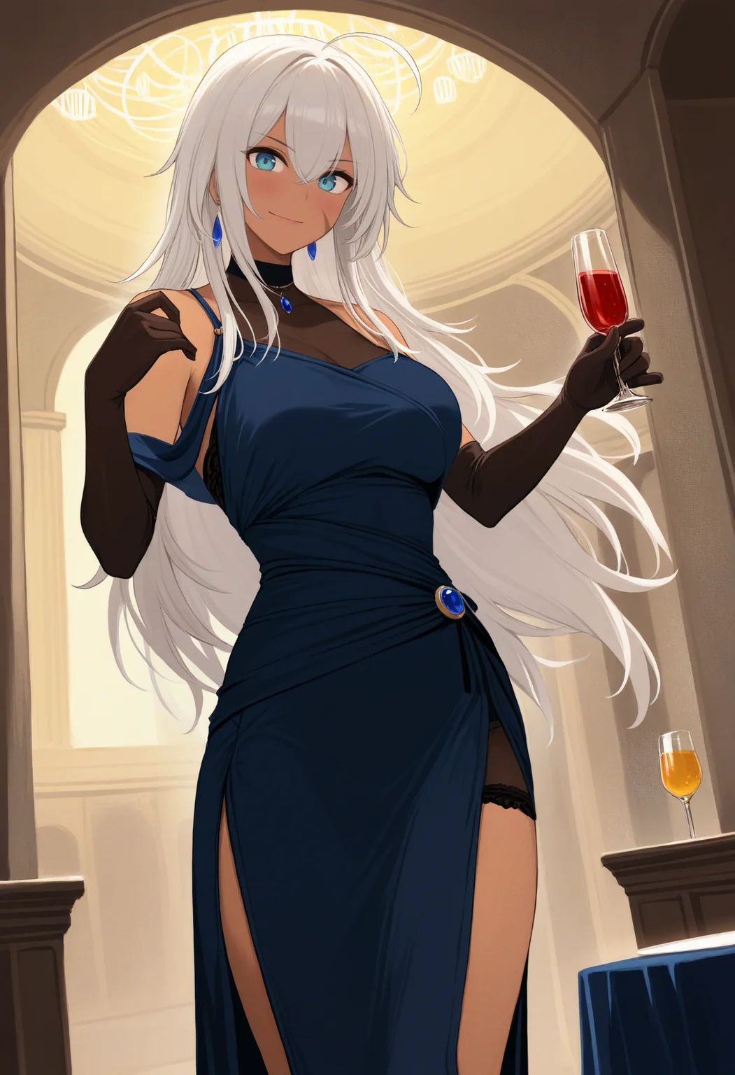 safe, masterpiece, best quality, palace, ballroom, public
BREAK solo, indiana, face scar, long dress, evening gown, elbow gloves, elegant, holding glass
<lora:Indiana_NAIXL_v11:0.8>